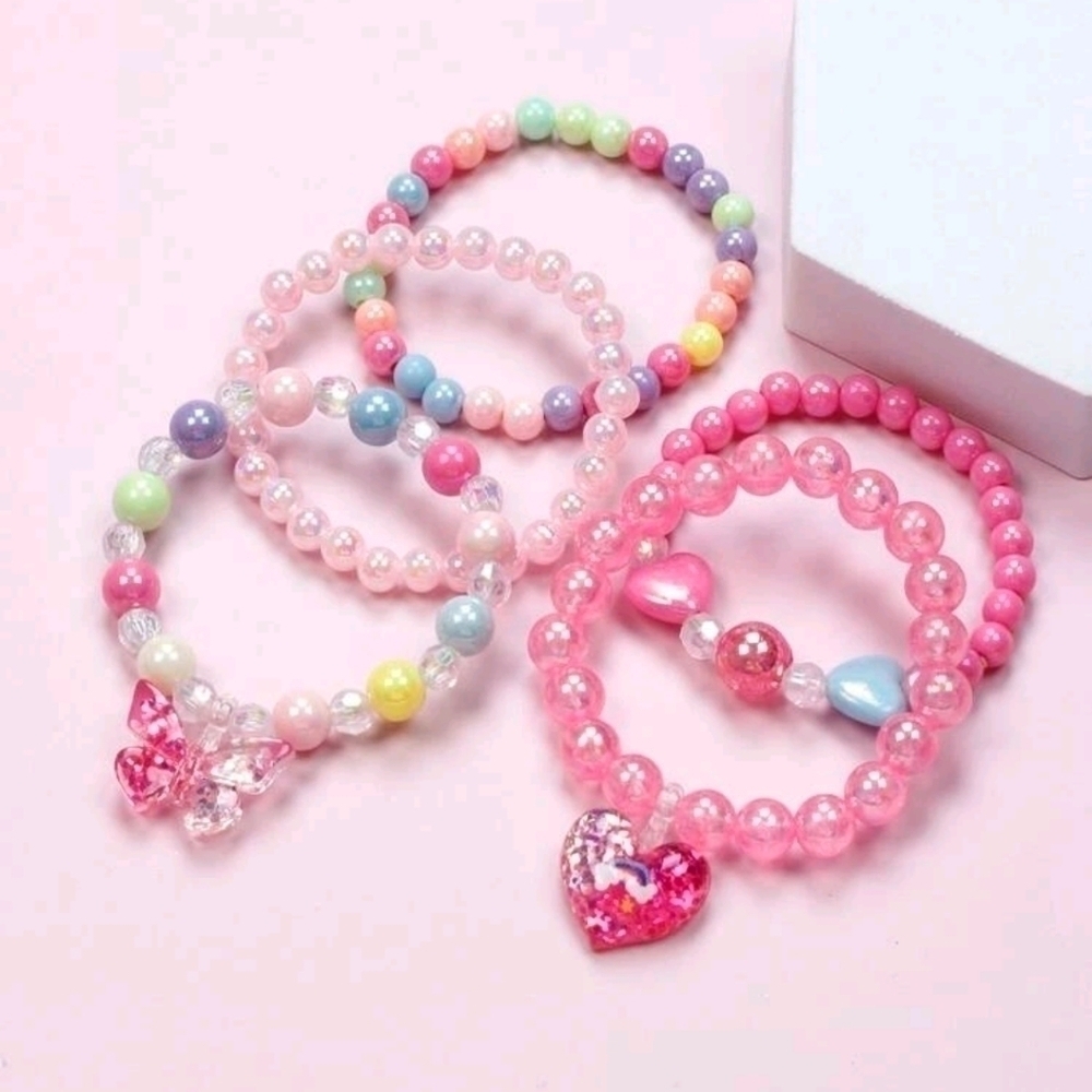 5 piece set girls pink bead bracelets jewelry women's accessories bracelet cute